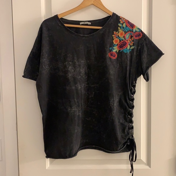 LTB Charcoal Black Embroidered Tie Dye T-Shirt - Picture 2 of 10